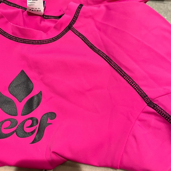 REEF Rashguard Hot Pink Bow Tie Up Ruched Swim Top Shirt UPF 50 Water Sport Suit - Picture 3 of 11